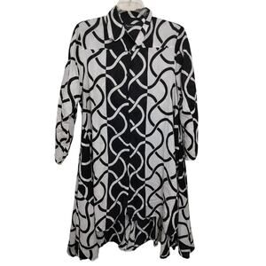 5299) Step in Style Plus 2X Cotton Artsy Geo Handkerchief Button Up Dress